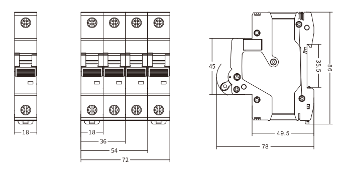 ETEK 6kA MCB EKM3-125S Größe